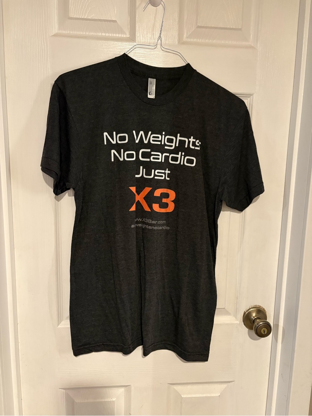 American Apparel Grey Short-Sleeve Tee with Orange X3 Print